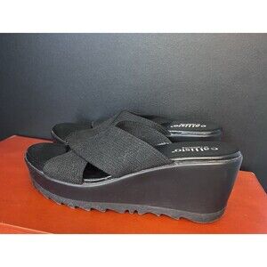 Callisto of California Women’s Size 8 Black Canvas Wedge Slide Sandals Straps